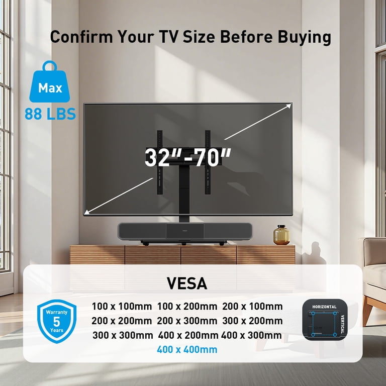 MountFTV Universal Tabletop TV Stand, 32–65 Inch, Swivel photo 2