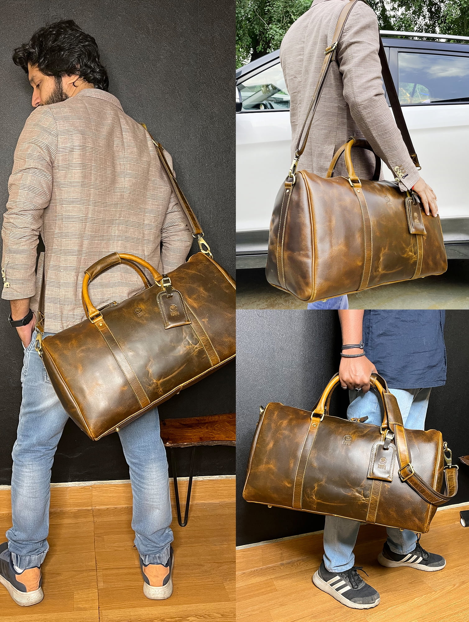 Leather Duffle Bag for Men Travel Gym Sports Carry on Luggage Duffel Bag Overnight Weekender Gift by Rustic Town