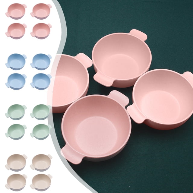 Plastic Kitchen Bowls 4-Piece Wheat Beige Stem Bowls Double Ear Complementary Food Bowls Thickened Heat-Resistant Tableware for Snacks and Noodles Rkxzt