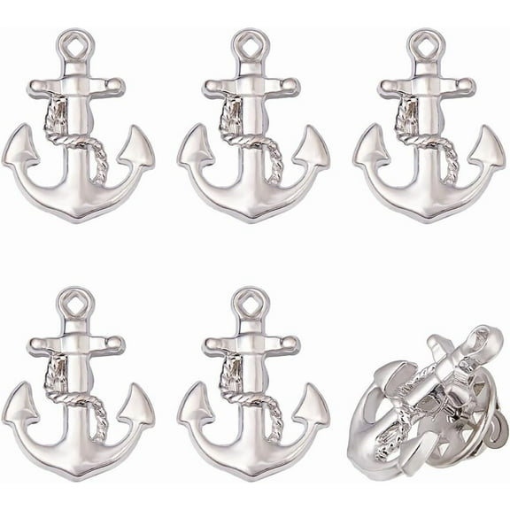 6Pcs Anchor Brooch Lapel Pin Anchor Jewelry Pin 21x16mm Sailor Pins Alloy Metal Pins Men Women Brooches Accessories