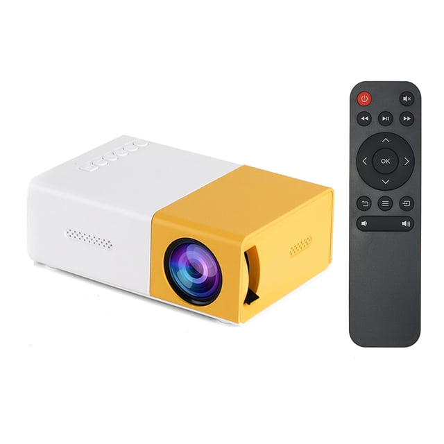Graflsoa Projecteur MP20 Compact Mini LED avec Télécommande, Support 720P/1080P, Blanc & Jaune, Prise US, Portable pour Maison & Voyage