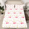 thumbnail image 2 of Homewish Kawaii Pink Cherry Queen Sheet Sets for Kids, Cartoon Flower Floral Flat Sheet, Plant Botanical Print Queen Fitted Sheet, Ultra Soft Bedroom Decor, 4 Pieces, 2 of 7