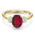 thumbnail image 3 of Gem Stone King 10K Yellow Gold Ruby Red Mystic Quartz and Simulated White Opal Engagement Ring for Women | 2.30 Cttw | Oval 9X7MM | Gemstone Birthstone | Size 8, 3 of 6