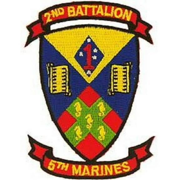 UNITED STATES MILITARY PATCH, 2ND BATTALION 5TH MARINES - Embroidered Sew On / Iron On Patriotic PATCH - 3.25"