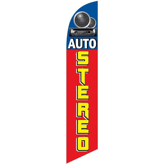 Auto Stereo Shop Advertising Feather Banner Swooper Flag Sign with Flag Pole Kit and Ground Stake