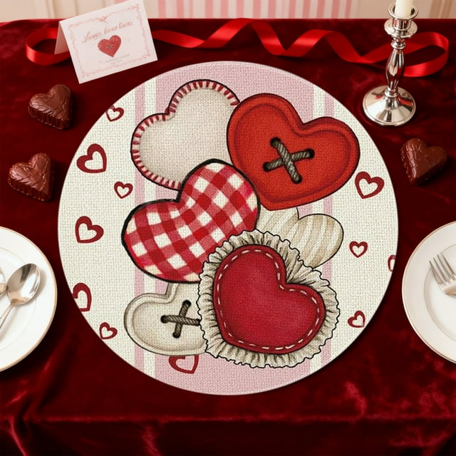 Linnome Napperon Rond de la Saint-Valentin à Thème Romantique pour Table à Manger, Accessoires de Table Festifs