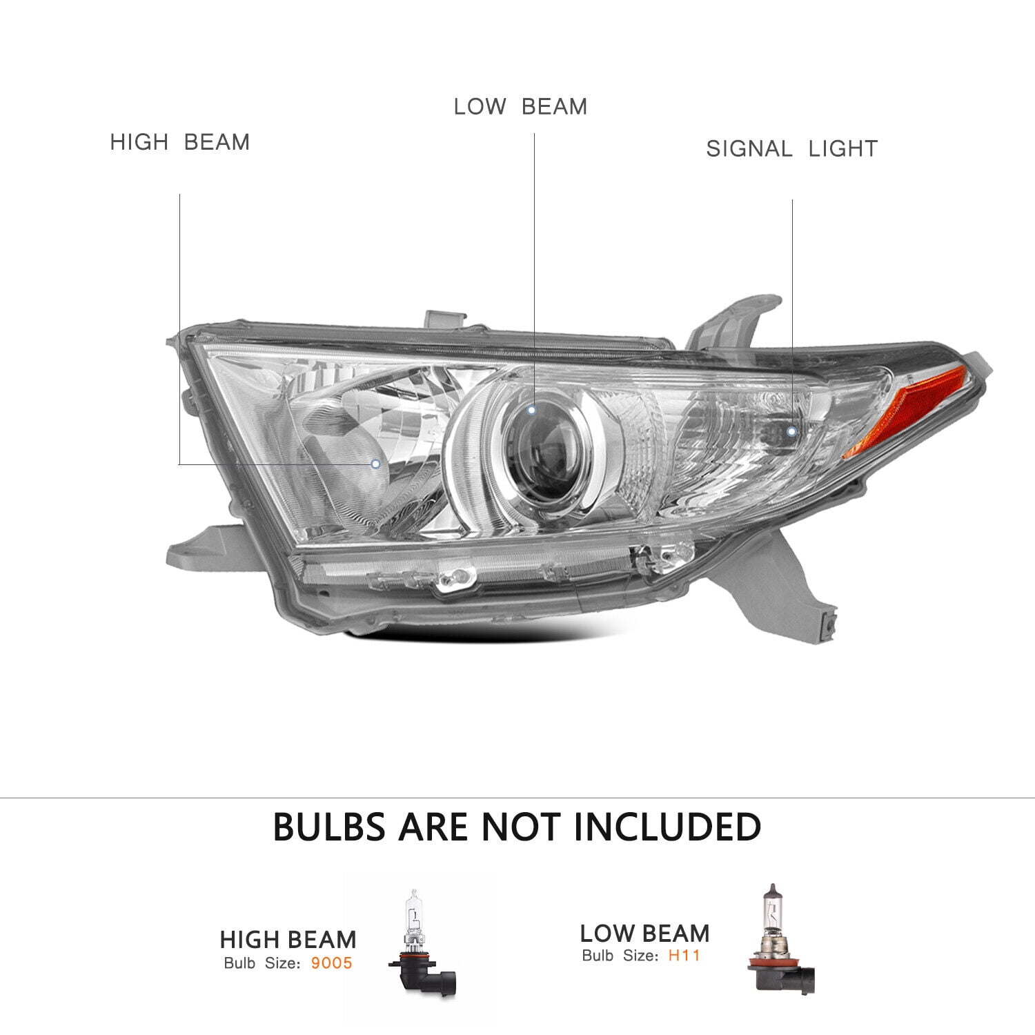 For 2011-2013 Toyota Highlander Chrome Headlights Amber Corner Lamps Left+Right