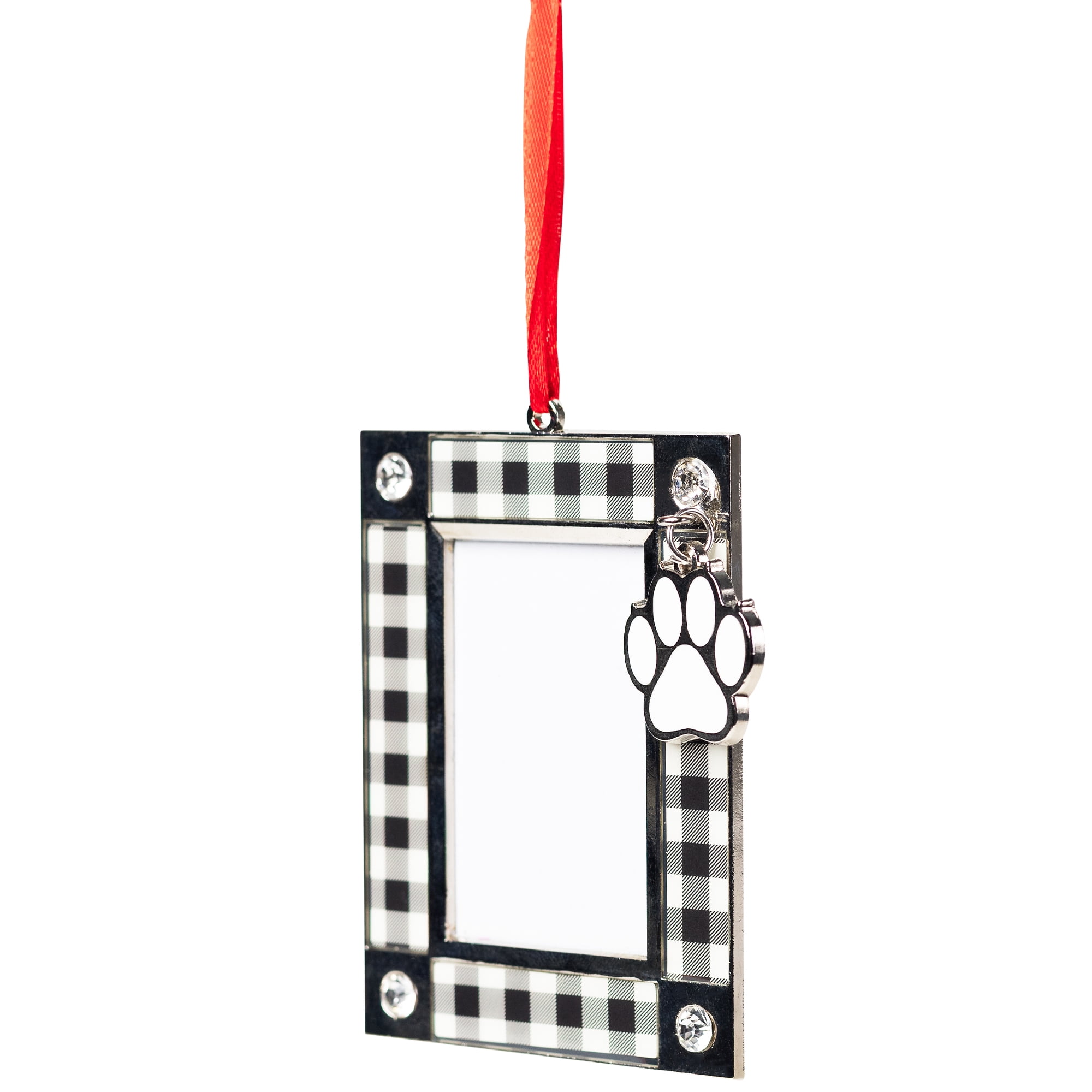 Paw Print Buffalo Plaid Pet Photo Frame Christmas Ornament - 3.5"