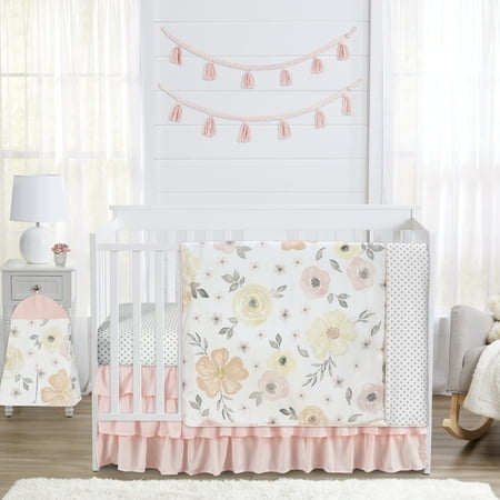 UPC: 0846480082798 | Watercolor Floral Yellow And Pink 4 Piece Crib Bedding Set by Sweet Jojo Designs