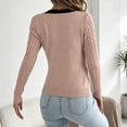 thumbnail image 5 of QIYAGBSA Womens V Neck Sweater Cable Knit Contrast Bow Detail Long Sleeve Pullover Casual Fall Winter Top (Pink L), 5 of 8