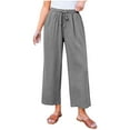 thumbnail image 2 of Roncen Women's Linen Culottes - Loose Straight Leg Summer Trousers with Drawstring Waist & Pockets, Solid Color Casual Style, 2 of 7