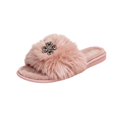 thumbnail image 2 of Samdudou Womens Fuzzy Slippers Open Toe Fluffy Slides with Sparkling Rhinestone Flower Decor Soft Memory Foam Cushion Anti Skid Sole Breathable Lounge Footwear for Evening Relaxation At Home, 2 of 9