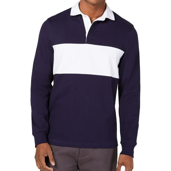 Club Room Mens Colorblocked Polo Shirt, Blue, Small