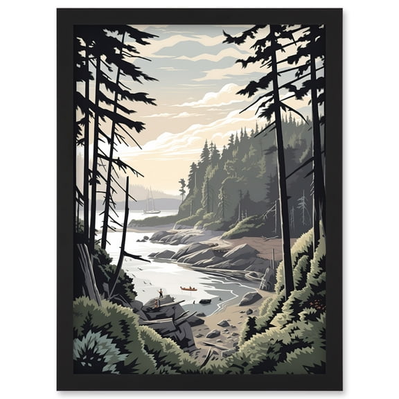 Great Bear Rainforest Hikers Coastal Landscape Artwork Framed Wall Art Print A4