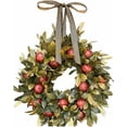 thumbnail image 2 of Front Door Round Wooden Fall Wreath with Brown Magnolia Leaves and Small Pomegranate Fruits leaves for Farmhouse porch wall Holiday Home Decoration,18in, 2 of 8