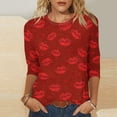 thumbnail image 2 of Camisetas Casuales de las Mujeres 3/4 Manga Cuello Redondo Impreso Blusa Imitación Estante Tela, Camiseta de Moda Superior para el Hogar Diario Y Desgaste Casual Todo el Año, 2 of 9