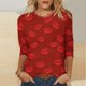 thumbnail image 2 of Camisetas Casuales de las Mujeres 3/4 Manga Cuello Redondo Impreso Blusa Imitación Estante Tela, Camiseta de Moda Superior para el Hogar Diario Y Desgaste Casual Todo el Año, 2 of 9