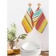 thumbnail image 2 of Red Aqua Stripe Kitchen Dish Towels for Drying Dishes Set of 2, Country Abstract Art Colorful Striped Waffle Weave Microfiber Hand Tea Bathroom Towels Quick Dry & Absorbent Towel 12x12, 2 of 7