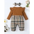 thumbnail image 3 of Bagilaanoe Newborn Baby Girl Jumpsuit Plaid Long Sleeve Bodysuit + Headband 3M 6M 9M 12M 18M Infant Patchwork One Piece Romper, 3 of 8