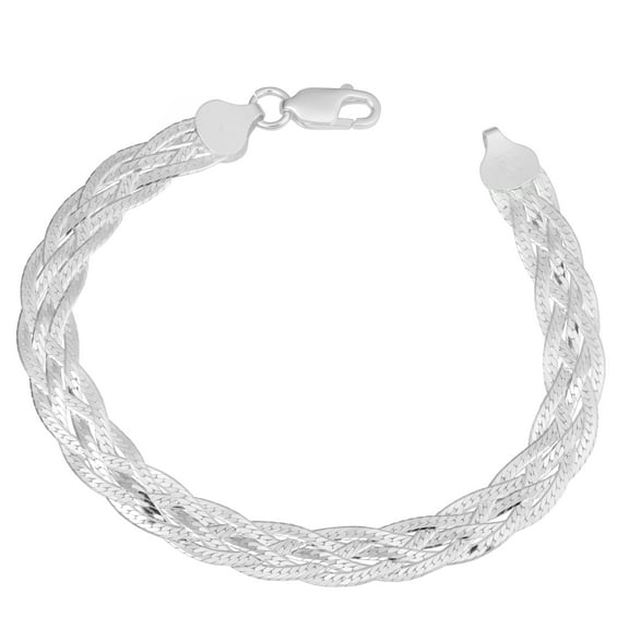 KoolJewelry Sterling Silver High Polished Braided 7.5mm Herringbone Bracelet (7.5 inch)