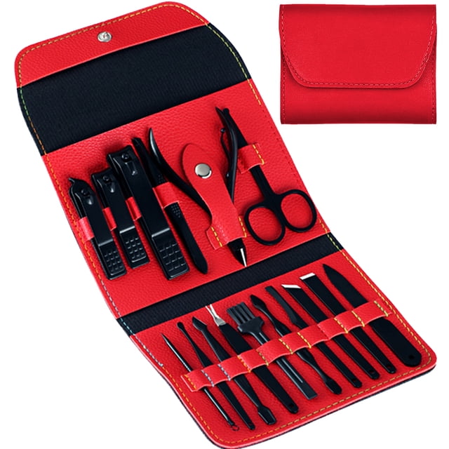 Set de manicura profesional, 16 piezas, kit de pedicura, cortaúñas con estuche de viaje para hombres, mujeres y adolescentes, para el cuidado de cutículas faciales, de orejas, de uñas y de pies.