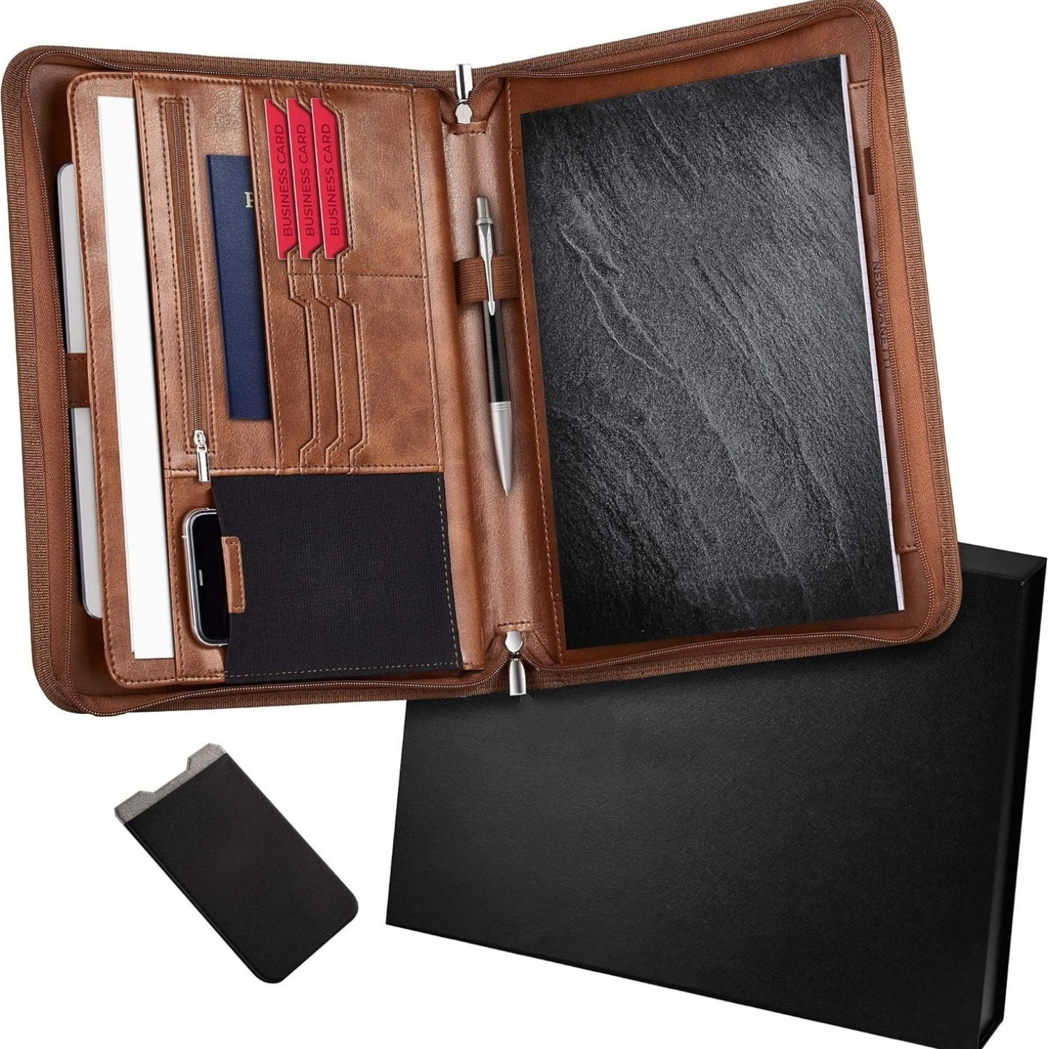 Zippered Vegan Leather Padfolio/Portfolio Pad Holder-Business PU Leather Notepad Folder for Resumes, Interviews, iPad/Tablet, Phone, Legal Pad Notebook Executive Binder for Women, Men