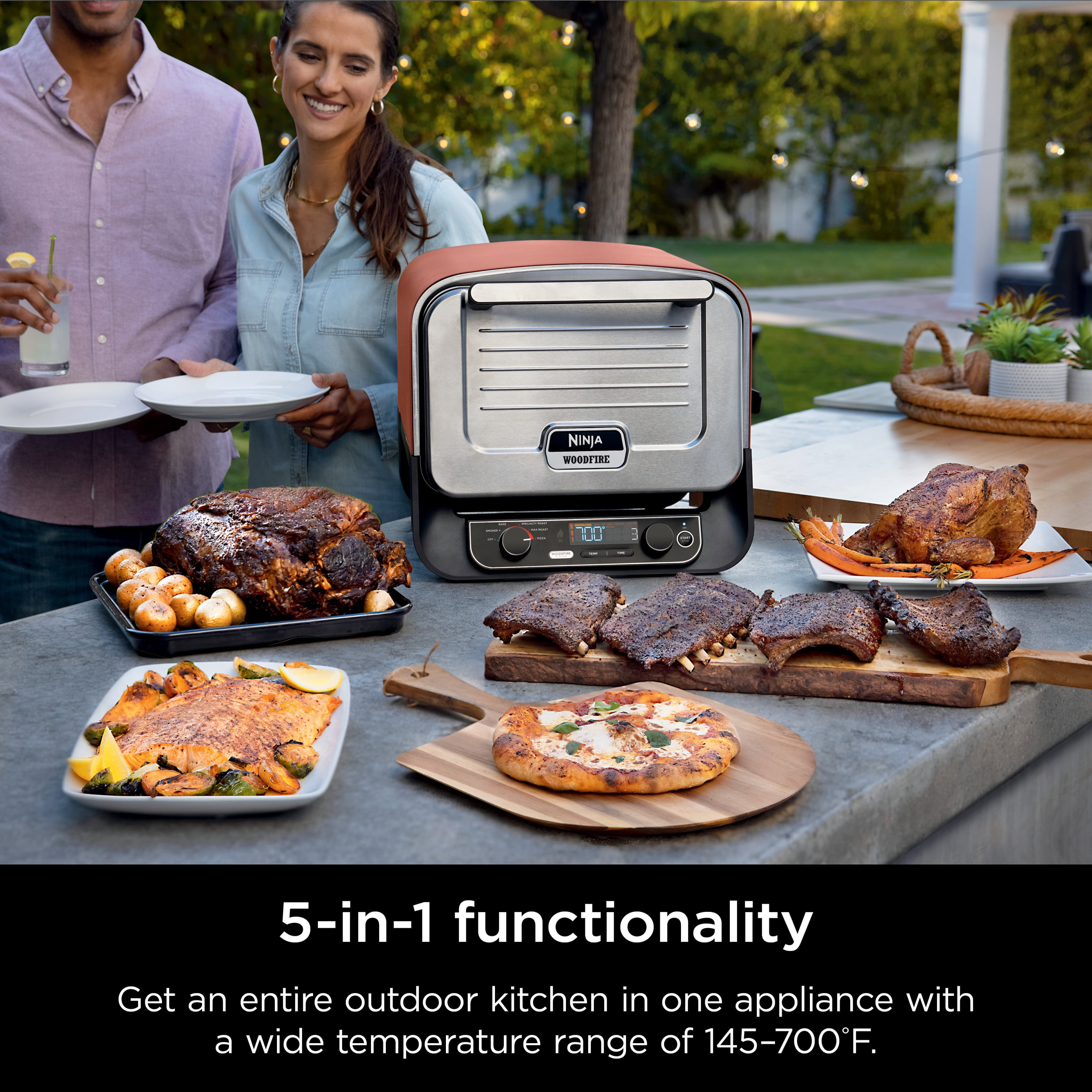  Ninja Woodfire Pizza Oven, 8-in-1 outdoor oven, 5 Pizza  Settings, Ninja Woodfire Technology, 700°F high heat, BBQ smoker, wood  pellets, pizza stone, electric heat, portable, terracotta red, OO101 :  Everything Else