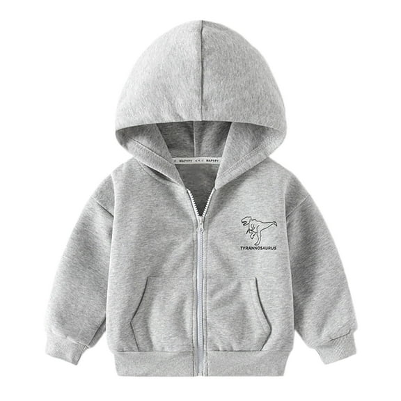 Boys Jacket Baby Girls Fall Winter Long Sleeve Dinosaur Prints Hoody Zip Up Outwear Coats Jackets For Boys Grey 18 Months-24 Months