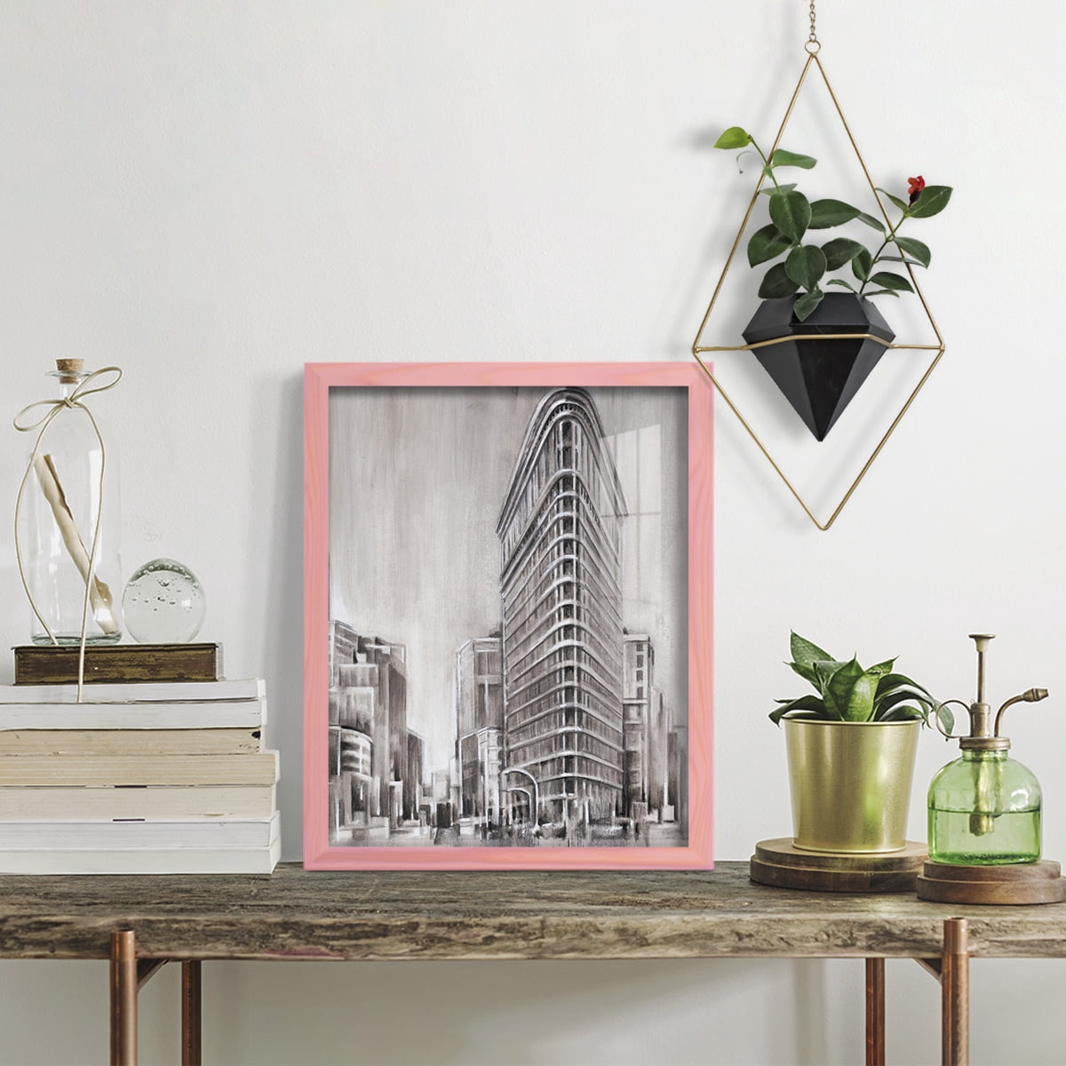 Art Deco Cityscape II -Framed Print w/glass-Sunset Pink