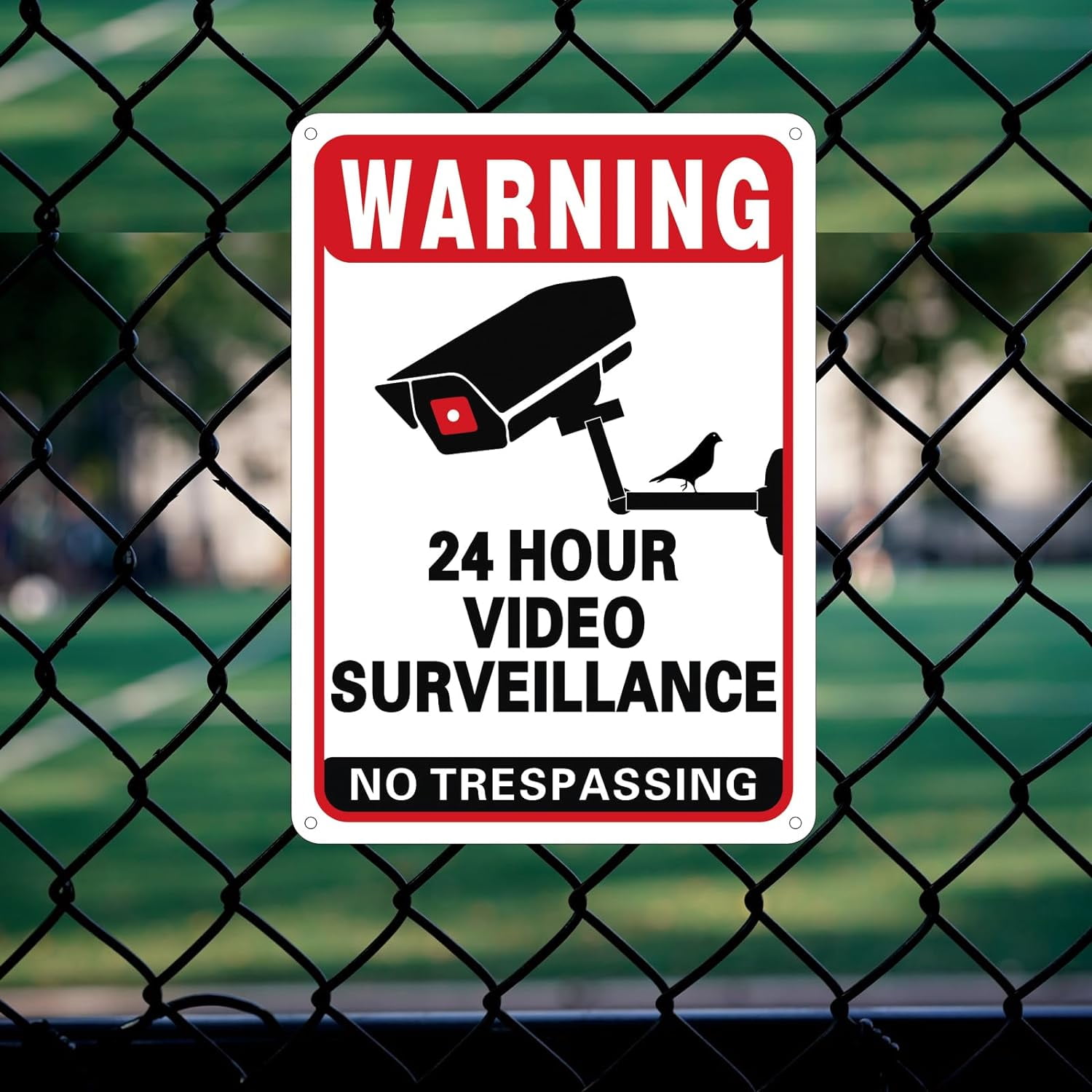 (Pack of 4) 5 x7 inch “Warning - Premises Protected by 24 Hour Audio and Video Surveillance” Sticker Labels, 5 mil Laminated Polyester with SuperStick Adhesive, Black and Yellow