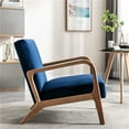 thumbnail image 3 of Xukmct Upholstered Velvet Accent Chair with Wood Frame, Mid Century Modern Fabric Armchair for Living Room, Bedroom, Office, Blue, 3 of 9