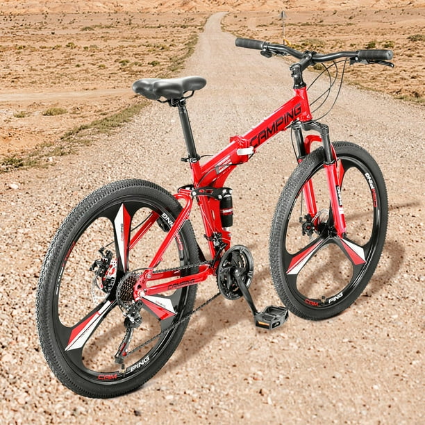 Zimtown 26 Folding Mountain Bike, Shimano 21 Speed MTB, Red