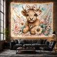 thumbnail image 6 of Highland Cow with Pink Flowers and Horseshoe Against Lace Background, Cozy Watercolor for Animal Lovers, Farmhouse Western Decor, Birthday Gift, Tapestry Wall Hanging for Bedroom and Living Room, 6 of 7