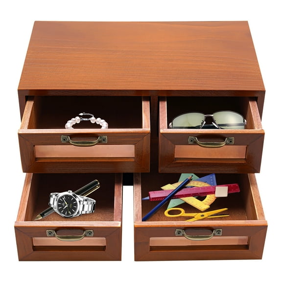 Wooden 4 Drawers Desk Organizer with Drawers Desktop Storage Cabinet Storage Box for Home - Dark Brown