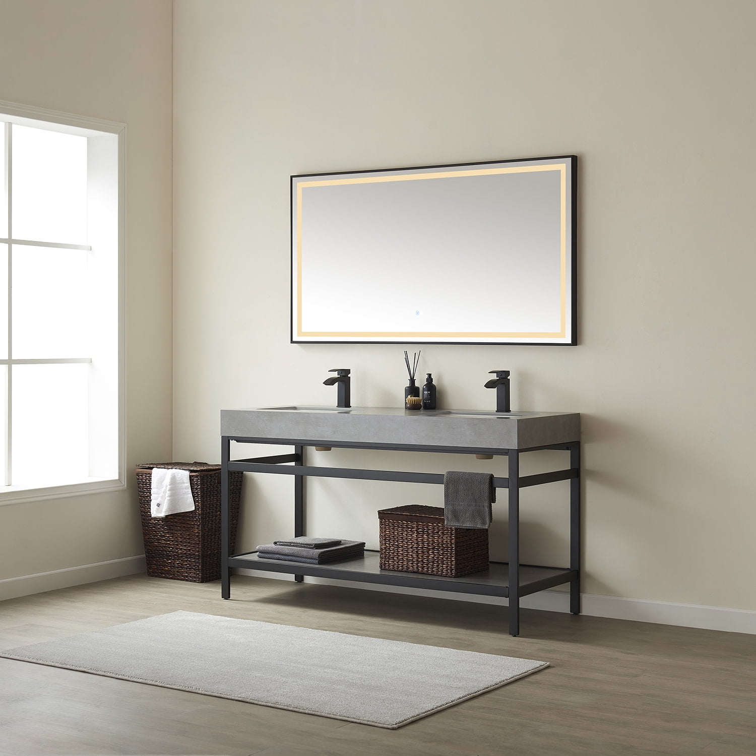 Miseno 702560M-BG-WK Funes 60" Free Standing Double Basin Vanity Set - Brushed Gold / Gray