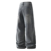 Men's Jeans Relaxed Fit Trendy Men's Jeans Handsome Piercing Casual Straight Leg Breathable Pants Jeans De Travail Homme Blue L