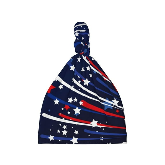 Sikiie Red White Blue Fireworks 1 Baby Newborn Hats, Infant Knotted Baby Hat, Beanie Top Knot Caps for Baby Boys Girls