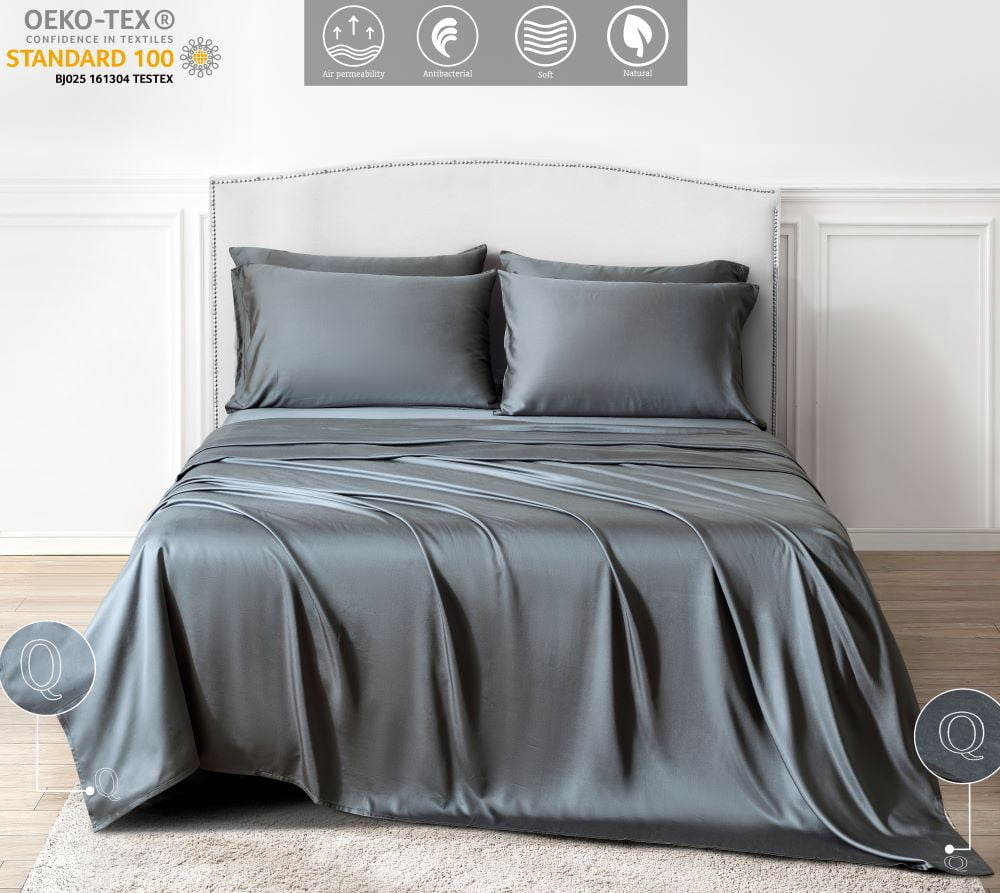 Bambusa: Soft, Cooling Luxury Bamboo Viscose- 7 Pc Bedding Set (Q=Queen, Grey)