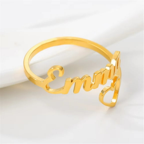 Personalized Custom Name Ring Heart Fashion 14K Yellow Gold Resizable Couple Rings Girlfriend Gift Charm Jewelry