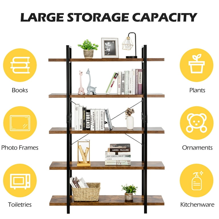Costway 5-Tier Bookshelf Industrial Bookcase Open Storage Shelf