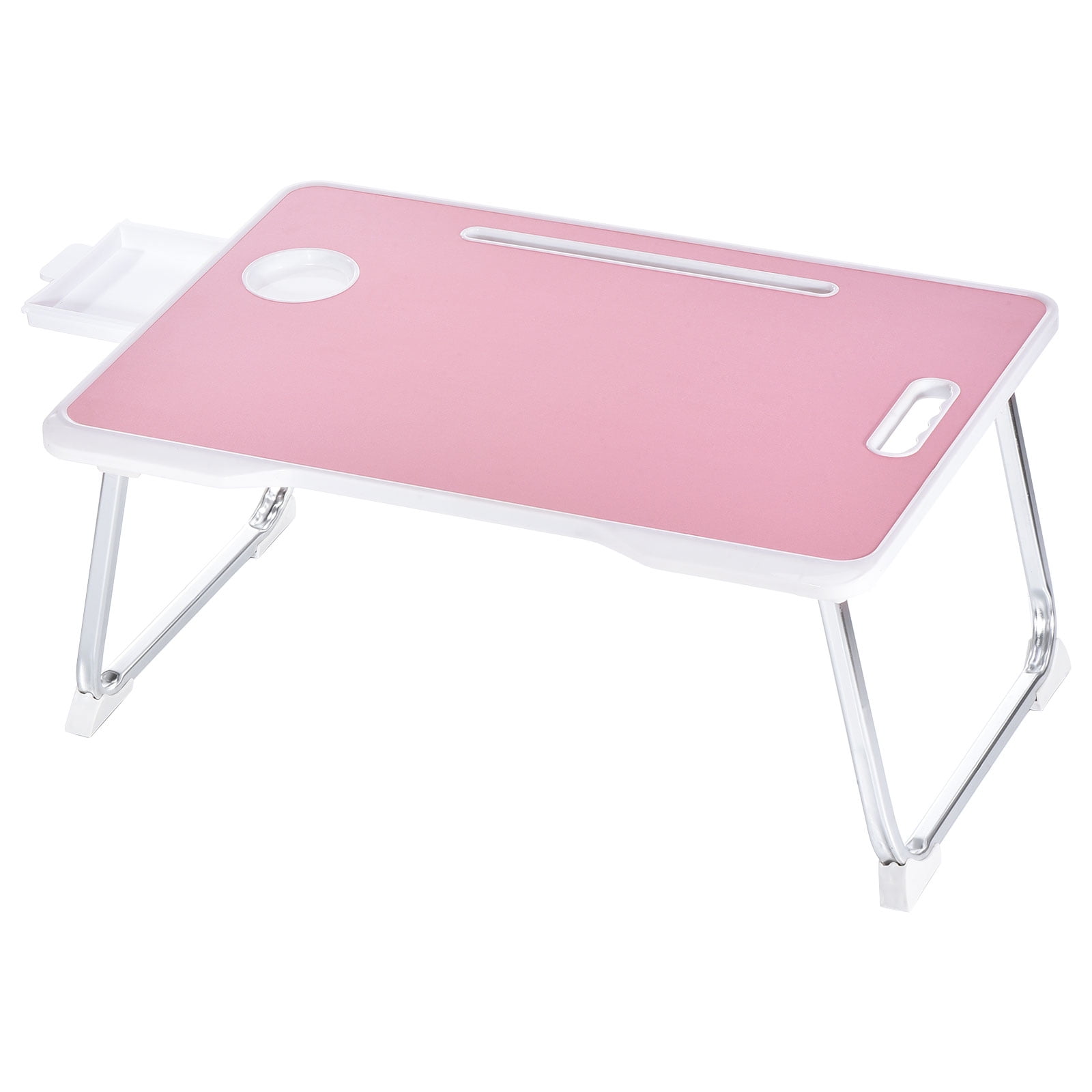 Unique Bargains Foldable Laptop Bed Desk Table with Notebook Stand Drawer Cup Holder Pink