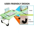 thumbnail image 6 of PHANCIR Foldable Lap Desk, 23.6 Inch Portable Wood Laptop Desk Table Workspace Organizer Bed Tray with iPad Slots, Cup Holder and Drawer, Anti-Slip for Working Reading Writing, Eating, Watching-Green, 6 of 6