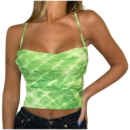 

LBECLEY Basics Women Multicolor Camisole Summer Casual Blouse Top Halter Women s Fashion Tie-Dye Women s Blouse Cotton Short Pajamas Women Green S