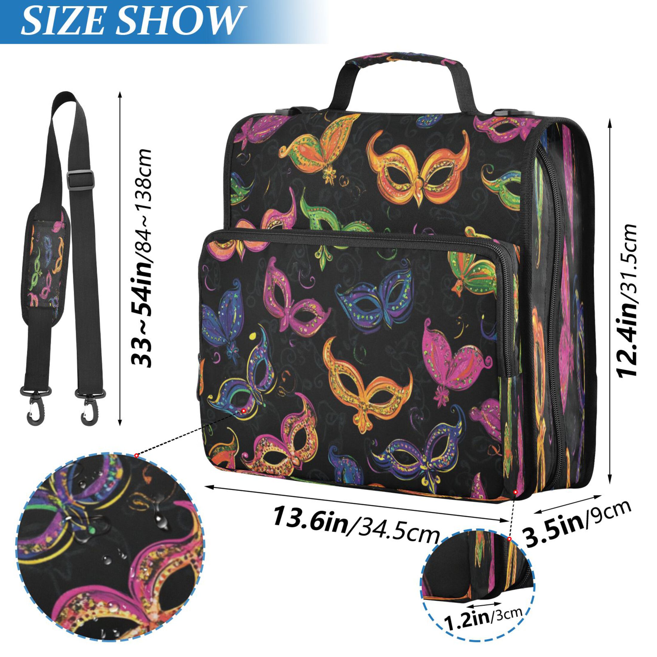 YAZAOO Zipper Binder trapper keeper Documents Organized Design Whimsical Masks Printed