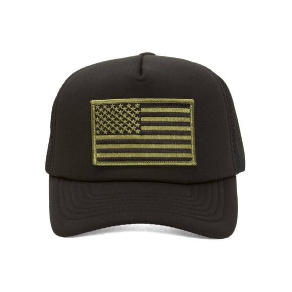 Military Patch Adjustable Trucker Hats - Olive American Flag