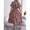 thumbnail image 6 of Women's Printed Button Up Belted Midi Dress Short Sleeve Collar Shirt Dresses, 6 of 7