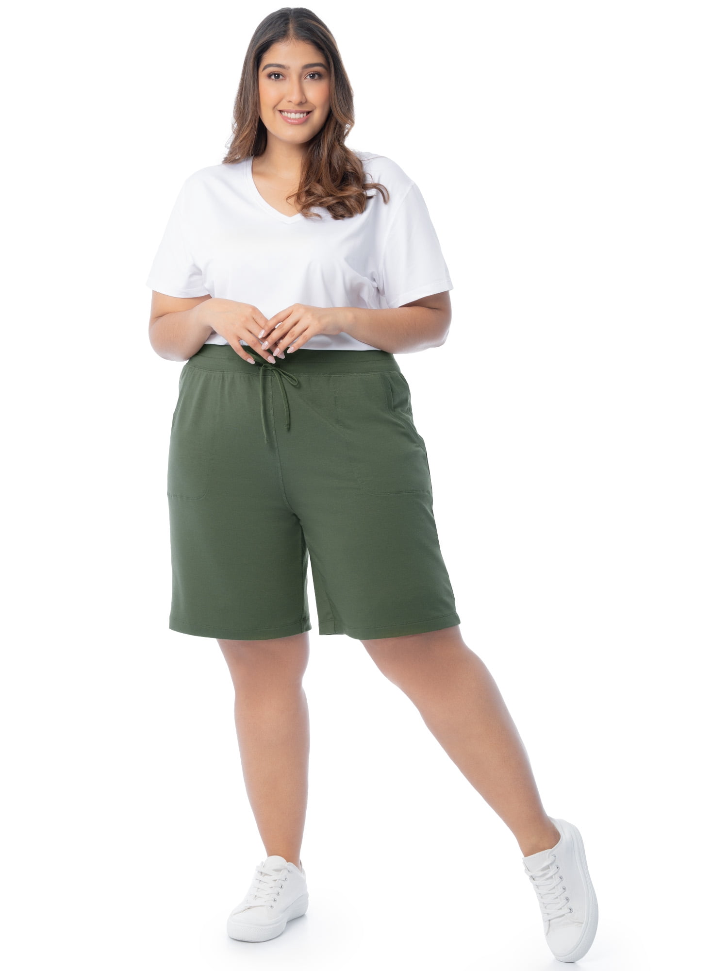 Athletic Works Women's Plus Size 9" French Terry Drawstring Lounge Shorts, Size 1X-5X