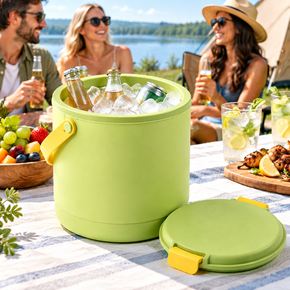 Insulated Ice Bucket with Sealed Lid & Carry Handle β Long-Lasting Dual-Layer Insulation, Food-Grade Safe Material, Large Capacity for Outdoor Parties, Camping & Events Green