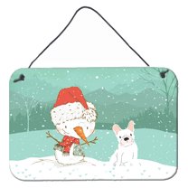 Carolines Treasures CK2088DS812 White French Bulldog Snowman Christmas Wall or Door Hanging Prints  8x12 multicolor