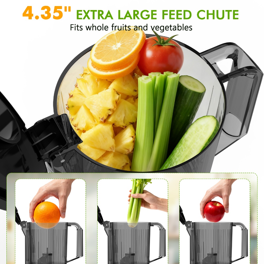KNDKO Clod Press Juicer, 4.35" Wide Feed Chute Juicer Machine, Slow Masticating Juicer for Whole Vegetables & Fruits